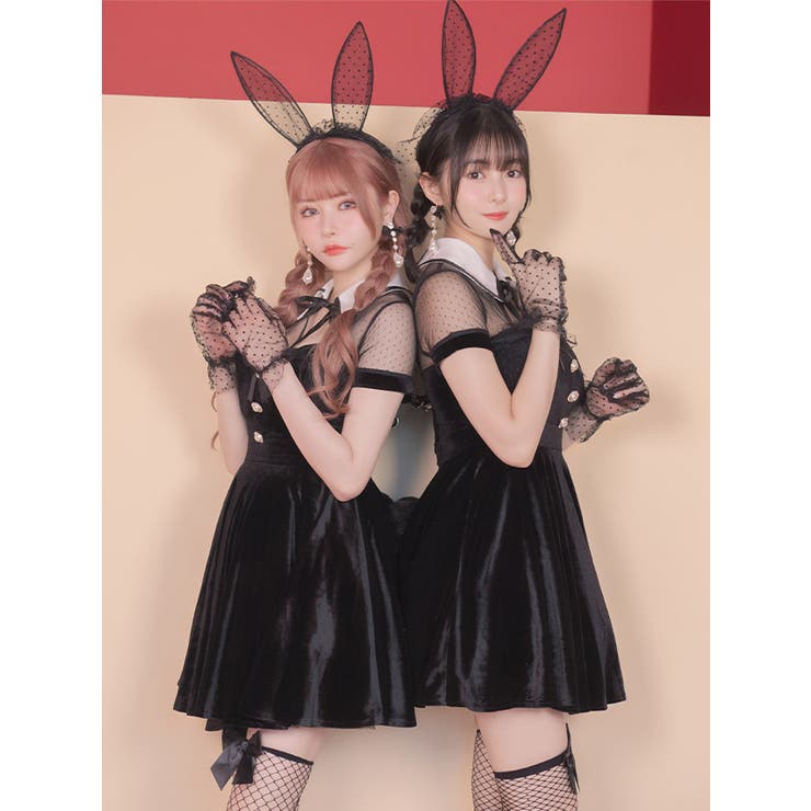 ドットシースルー×ベロアAラインバニーガールコスチューム