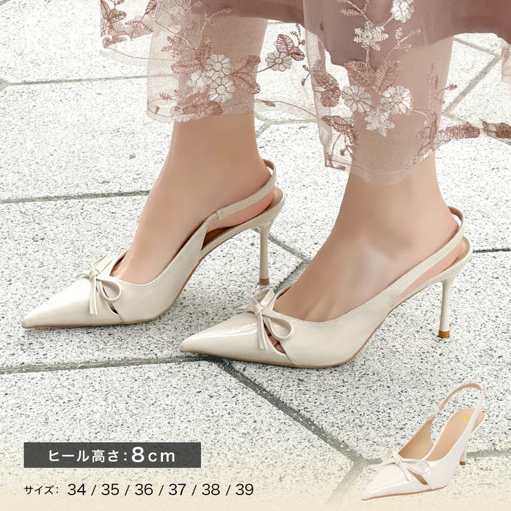 エナメルリボンバックストラップハイヒールパンプス ポインテッドトゥ パーティード… | Retica | 詳細画像1 