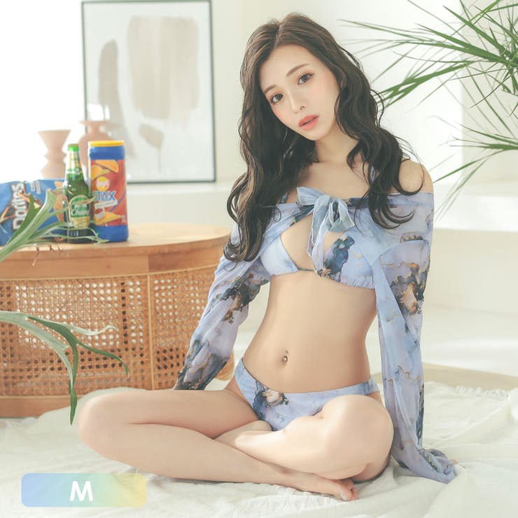 ライトパープル | 大理石風デザインアウター付き三角ビキニセット セクシースイムウェア リゾート水着 | my minette