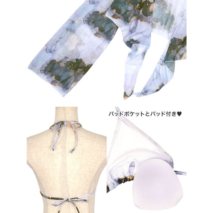 大理石風デザインアウター付き三角ビキニセット セクシースイムウェア リゾート水着 | my minette | 詳細画像8 