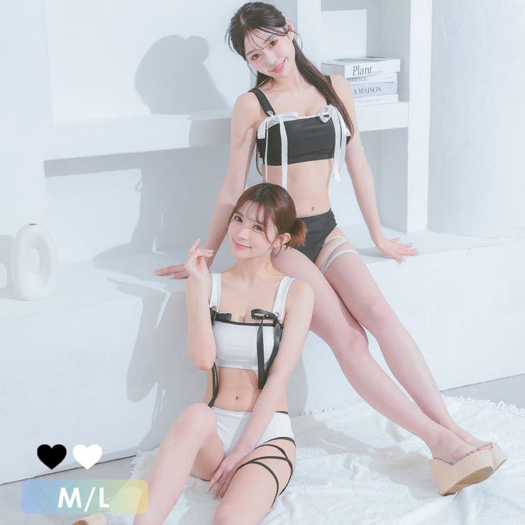 サテンリボンパイピング×レースアップコードタンキニ ガーリースイムウェア | my minette | 詳細画像1 