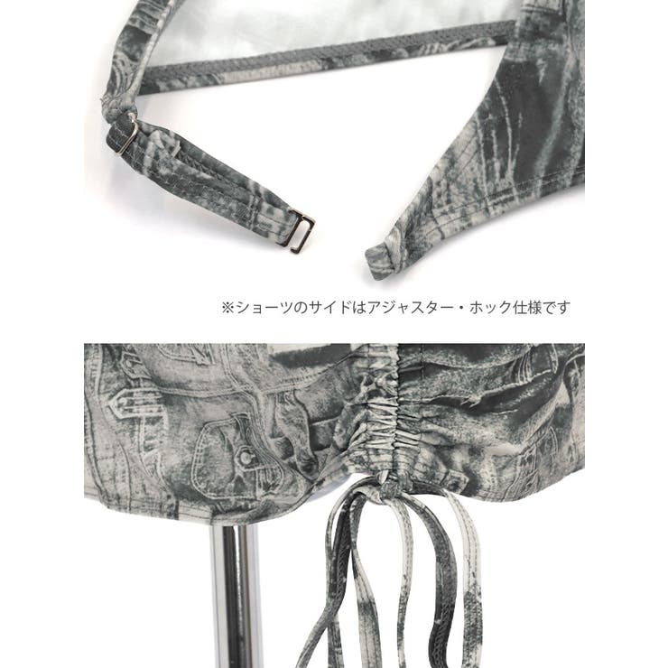 ドロストスカート付きデニムプリントビキニ ガーリースイムウェア セット水着 | my minette | 詳細画像11 