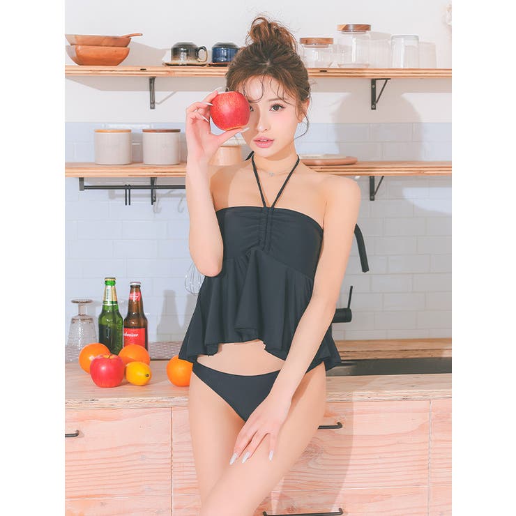 フリルペプラムビスチェデザインバンドゥビキニ ガーリースイムウェア 体型カバー水… | my minette | 詳細画像5 