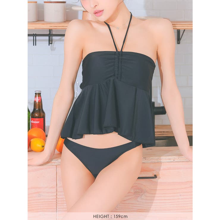 フリルペプラムビスチェデザインバンドゥビキニ ガーリースイムウェア 体型カバー水… | my minette | 詳細画像7 