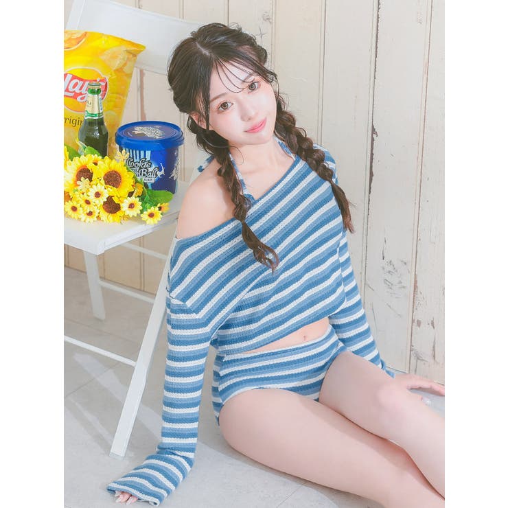 ボーダーショートトップス×三角ビキニセット ガーリースイムウェア セット水着 | my minette | 詳細画像7 