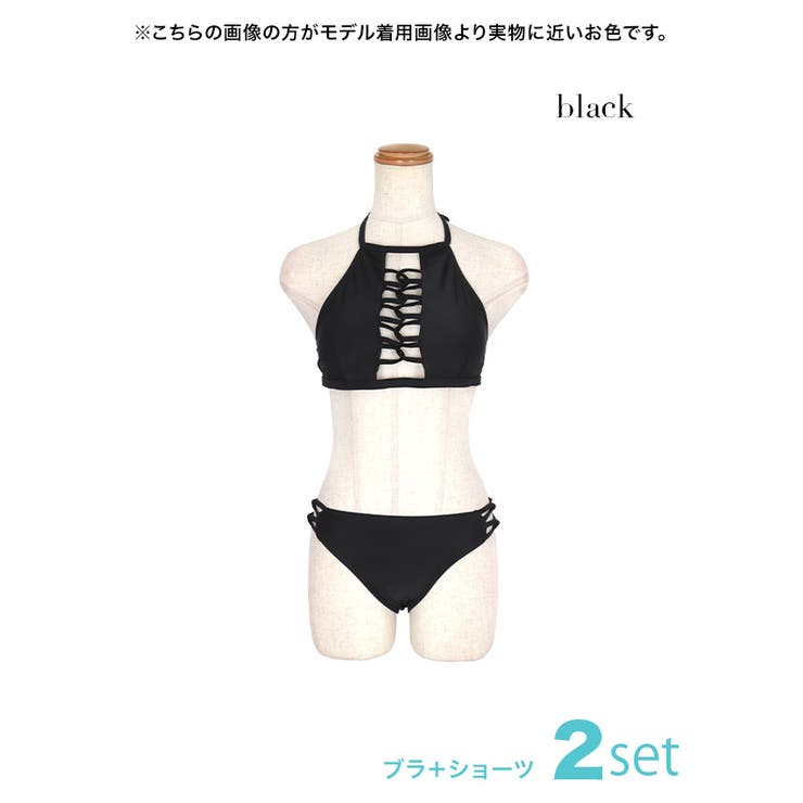 レースアップ×カットアウトアメリカンスリーブビキニ セクシースイム