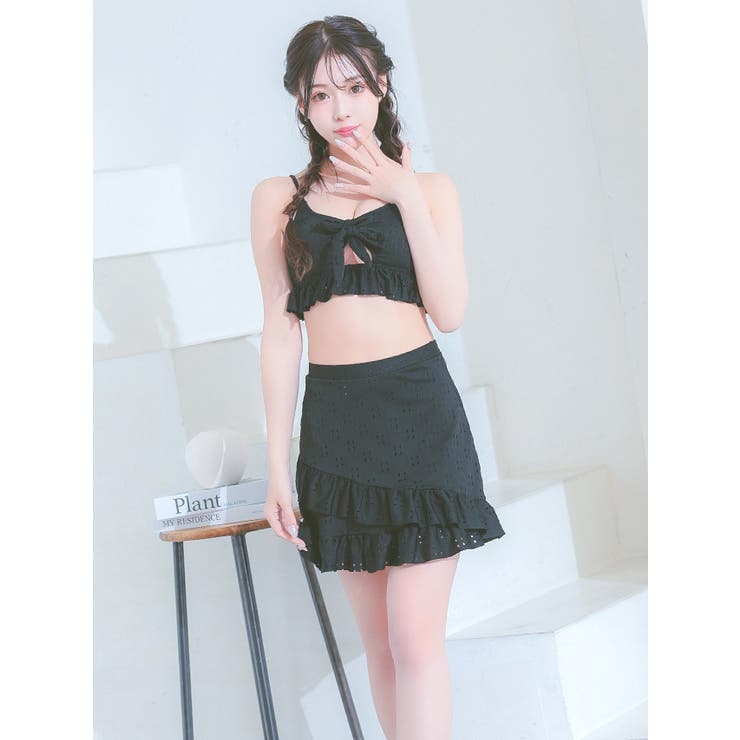 スカート付きフリルエンブロイダリーレースビキニ ガーリースイムウェア セット水着 | my minette | 詳細画像16 