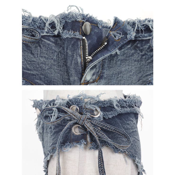 サイドレースアップデニムデザイン三角ビキニ セクシースイムウェア リゾート水着 | my minette | 詳細画像11 