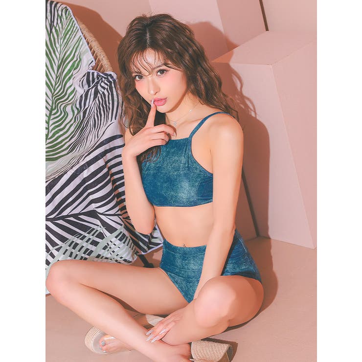 ストレッチデニムアメリカンスリーブハイウエストビキニ ガーリースイムウェア スポ… | my minette | 詳細画像4 