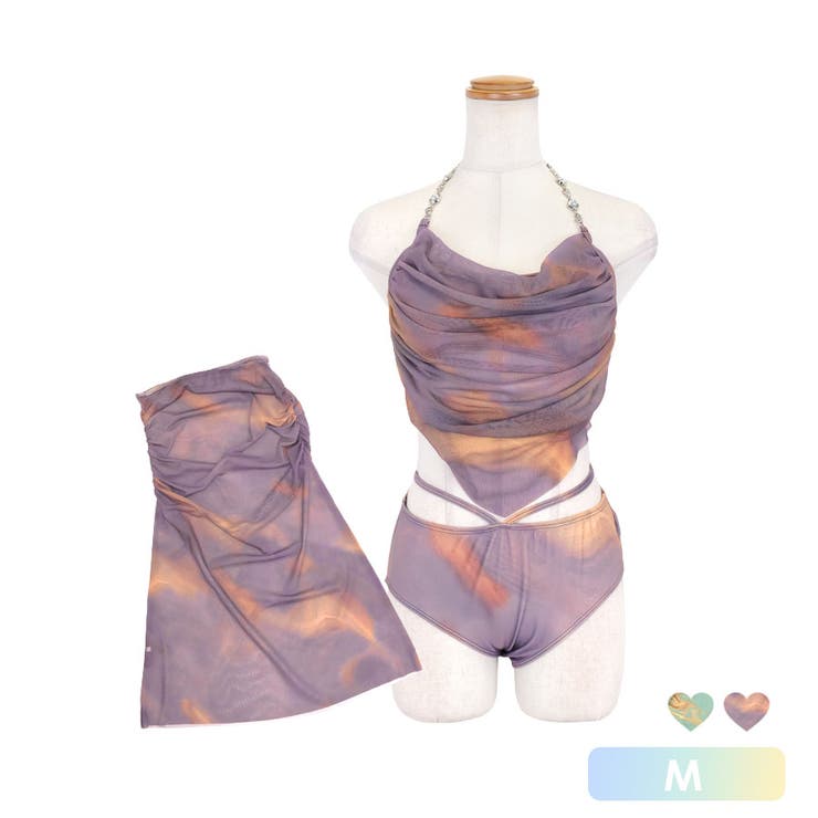 パープル | myMinette ビジューチェーンホルターネック＆ロングスカート付きビキニ3点… | my minette