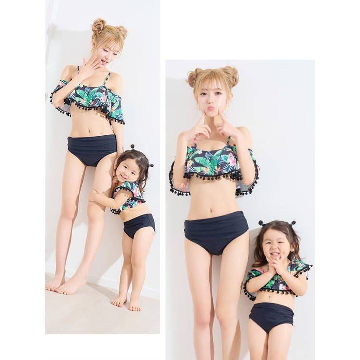 ボタニカルモチーフフリル×フリンジオフショルビキニ ガーリースイムウェア 親子水… | my minette | 詳細画像5 