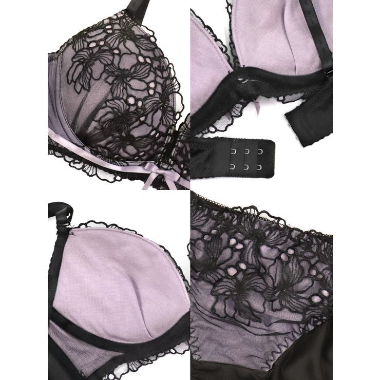 フラワー刺繍チュール×サテンリボンブラ＆ショーツセット 勝負