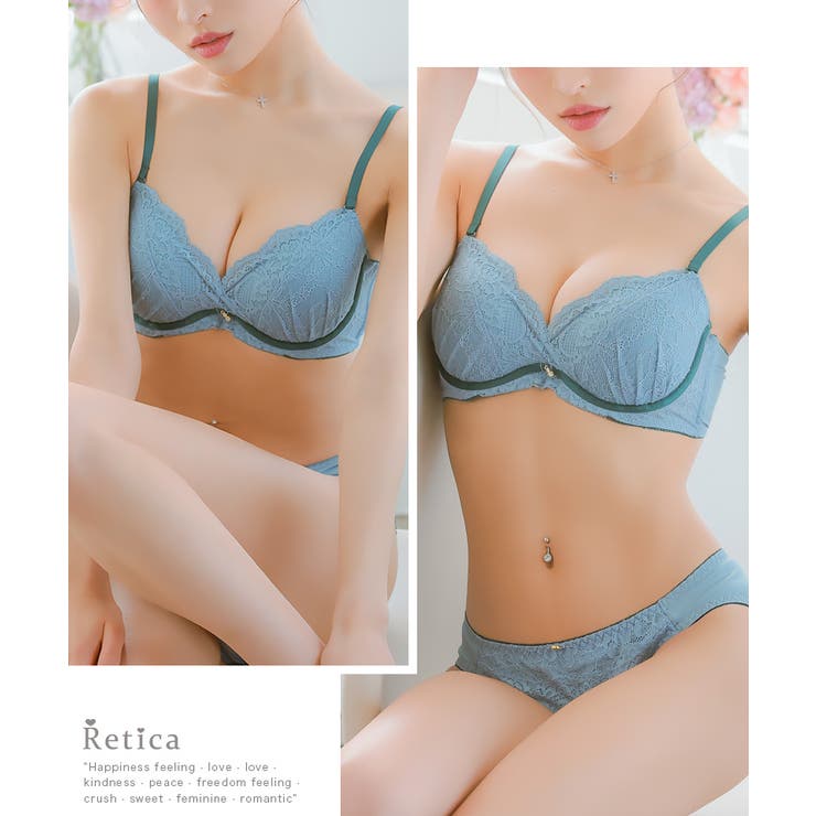 フロントレース×パイピングテープビジューブラ＆ショーツセット ガーリーランジェリ… | Retica | 詳細画像3 
