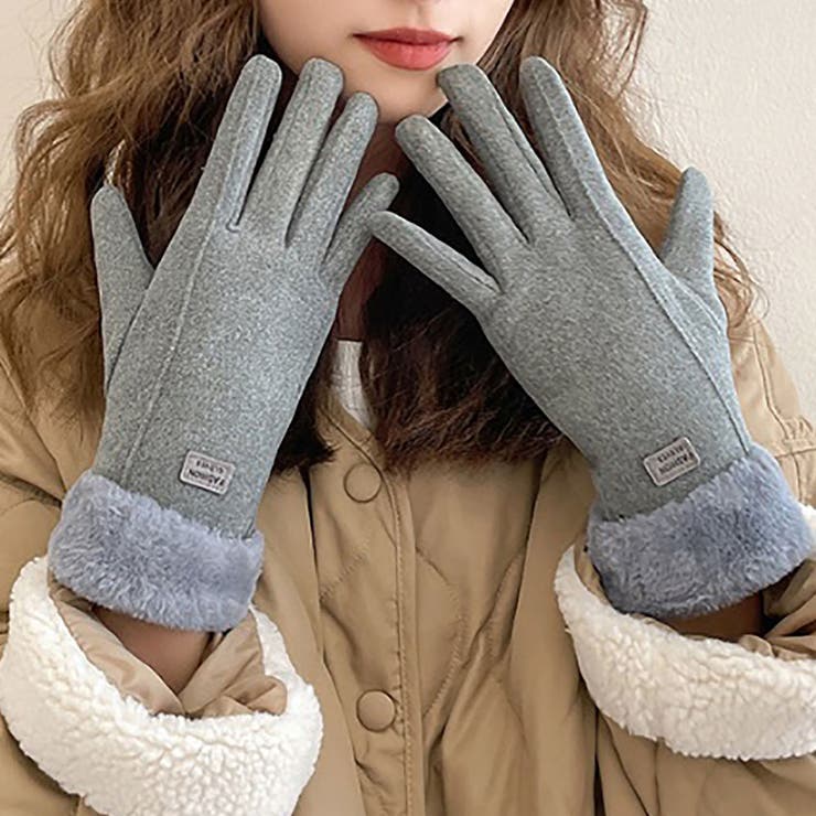 グレー | レディース スマホ対応 タッチパネル対応 裏起毛 ファー手袋  | M.Y.A.