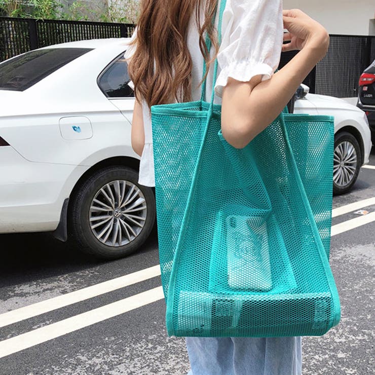 グリーン | メッシュトートバッグ エコバッグ 折りたたみ  | M.Y.A.