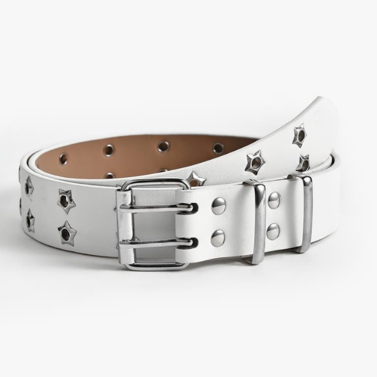 ホワイト | ダブルピン スターアイレットベルト スタッズベルト | M.Y.A.