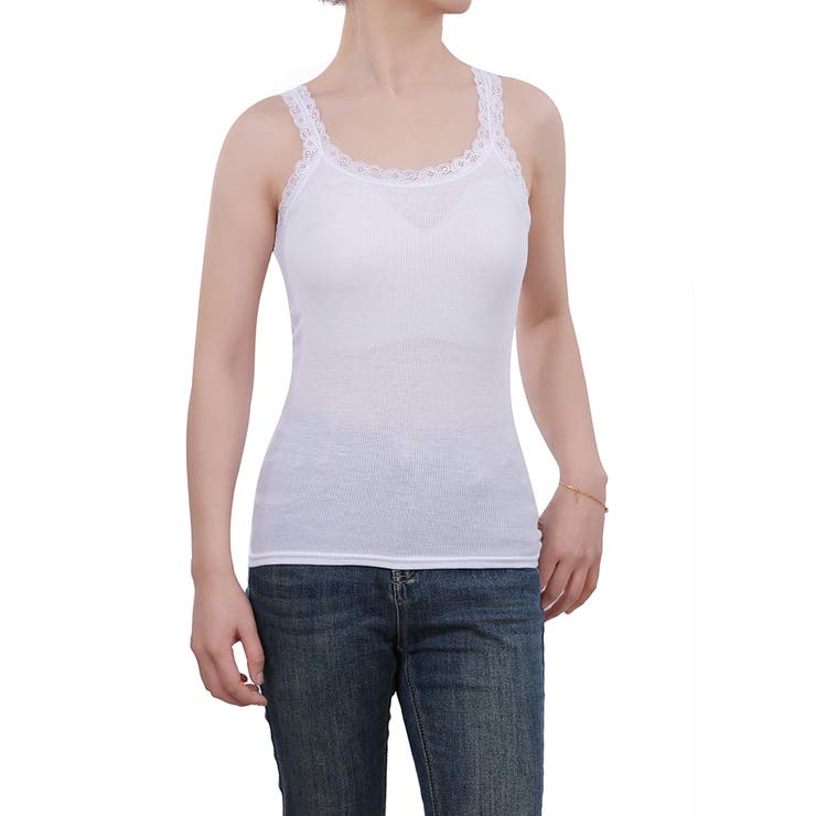ホワイト | キャミソール レース リブ 薄手 下着 肌着 速乾 サラサラ | M.Y.A.