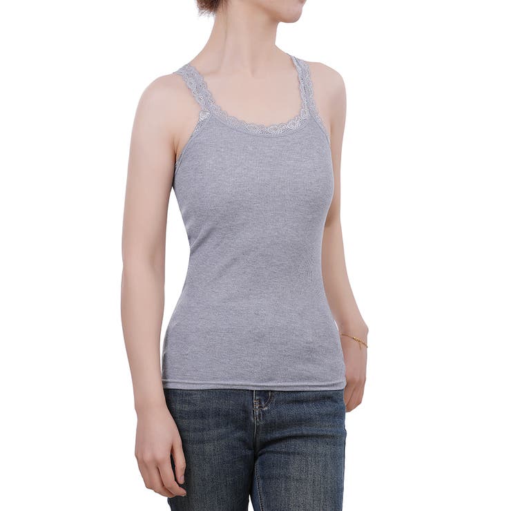 グレー | キャミソール レース リブ 薄手 下着 肌着 速乾 サラサラ | M.Y.A.