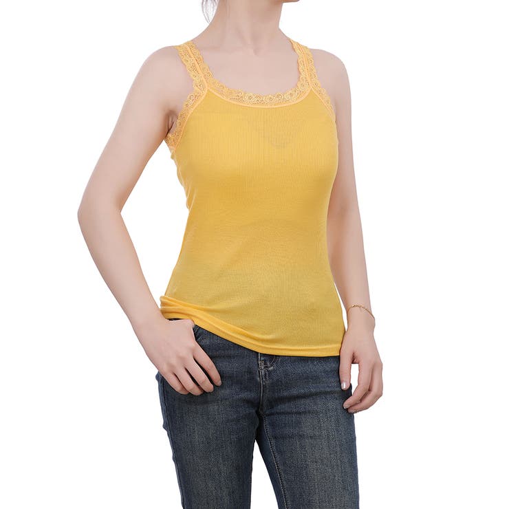 イエロー | キャミソール レース リブ 薄手 下着 肌着 速乾 サラサラ | M.Y.A.