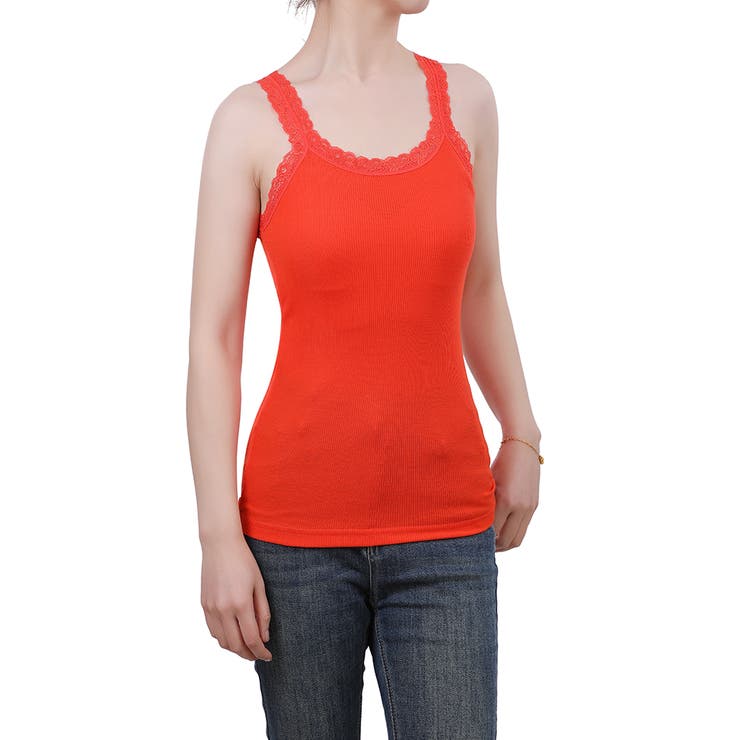 オレンジ | キャミソール レース リブ 薄手 下着 肌着 速乾 サラサラ | M.Y.A.