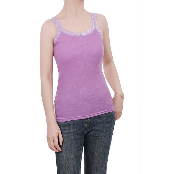 ライトパープル | キャミソール レース リブ 薄手 下着 肌着 速乾 サラサラ | M.Y.A.