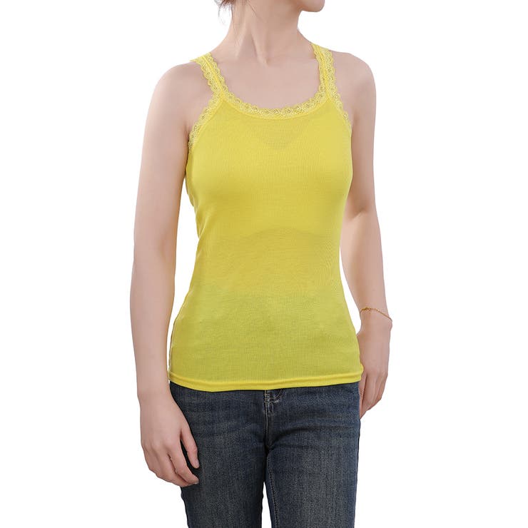 ライトイエロー | キャミソール レース リブ 薄手 下着 肌着 速乾 サラサラ | M.Y.A.