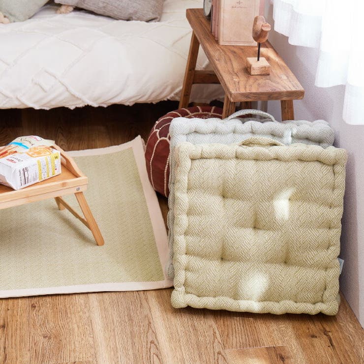 インド綿クッキークッションアルト約42×42×10cm綿100％コットン100％立体座布団持ち手付きかわいいシンプルプレゼントアウトドアお出かけ座布団おしゃれキャンプ萩原