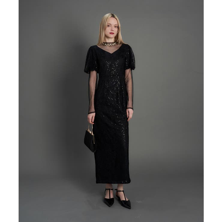 ブラック | KIRARI PUFF SLEEVE DRESS | My shawty