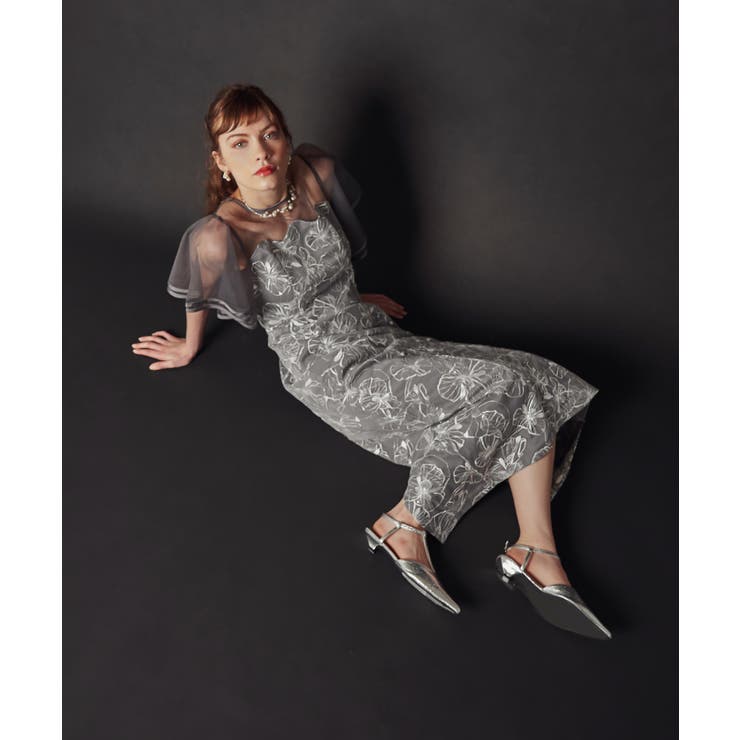 ブルーグレー | FLARE SLEEVE LACE DRESS | My shawty