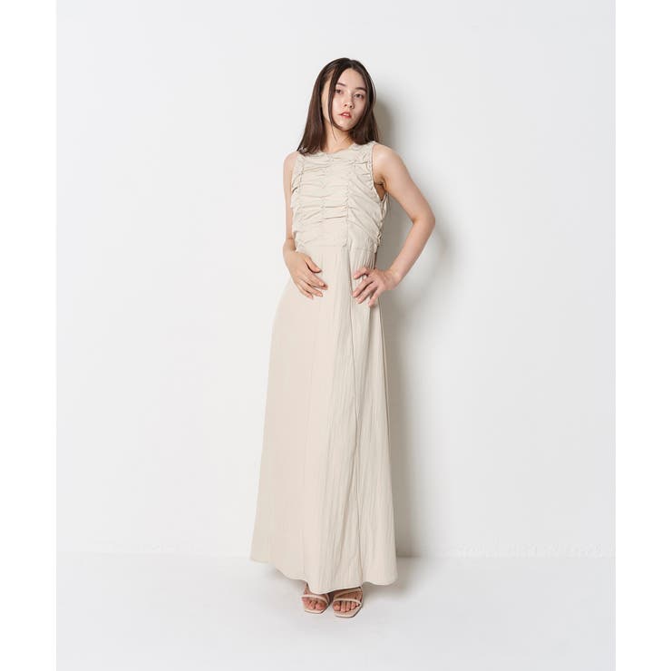 アイボリー | LINEN LIKE GATHER ONEPIECE | My shawty