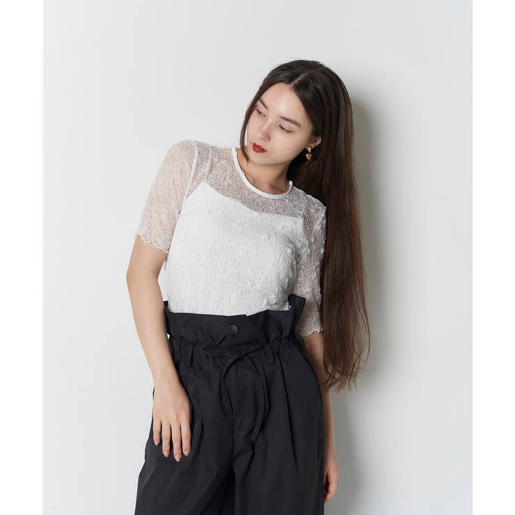 ホワイト | LACE SHORT SLEEVE | My shawty