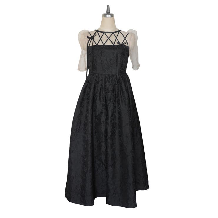ブラック | RIBBON MOTIF JACQUARD DRESS | My shawty