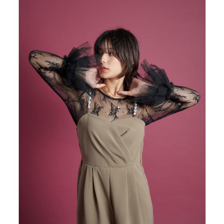 ベージュ | 2WAY PEARL STRAP PANTS DRESS | My shawty