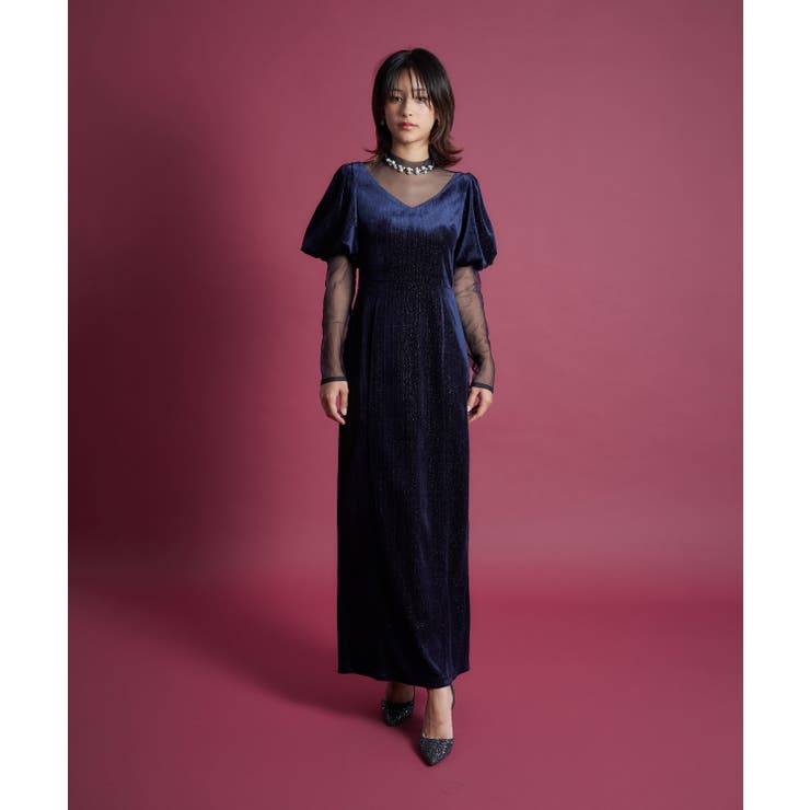 ネイビー | LAME VELVET DRESS | My shawty