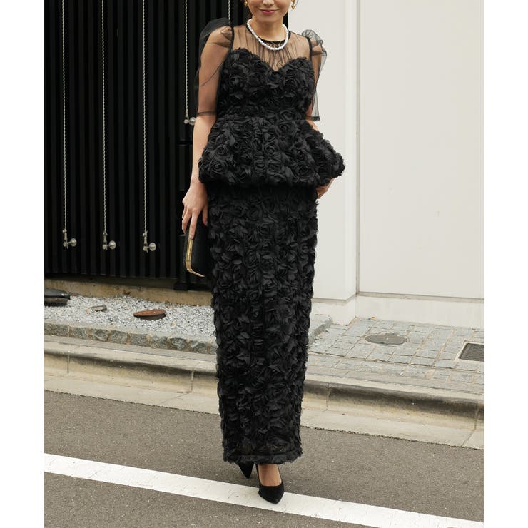 ブラック | ROSE PEPLUM SET DRESS | My shawty