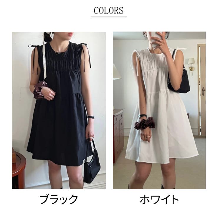 ノースリーブ ワンピース リボン Aライン フリル ワンピース 