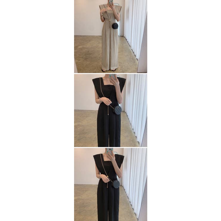 オールインワン レディース ワイドパンツ シフォン ノースリーブ 体型カバー サロペット 着痩せ 夏 ゆったり ワイドパンツ
