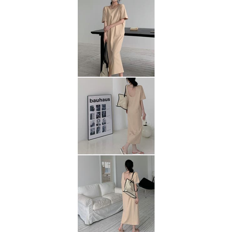ロング Tシャツ ワンピース マキシ丈 五分袖 背中見せ 無地 着瘦せ ひんやり 大きいサイズ ロング丈 バックスリット