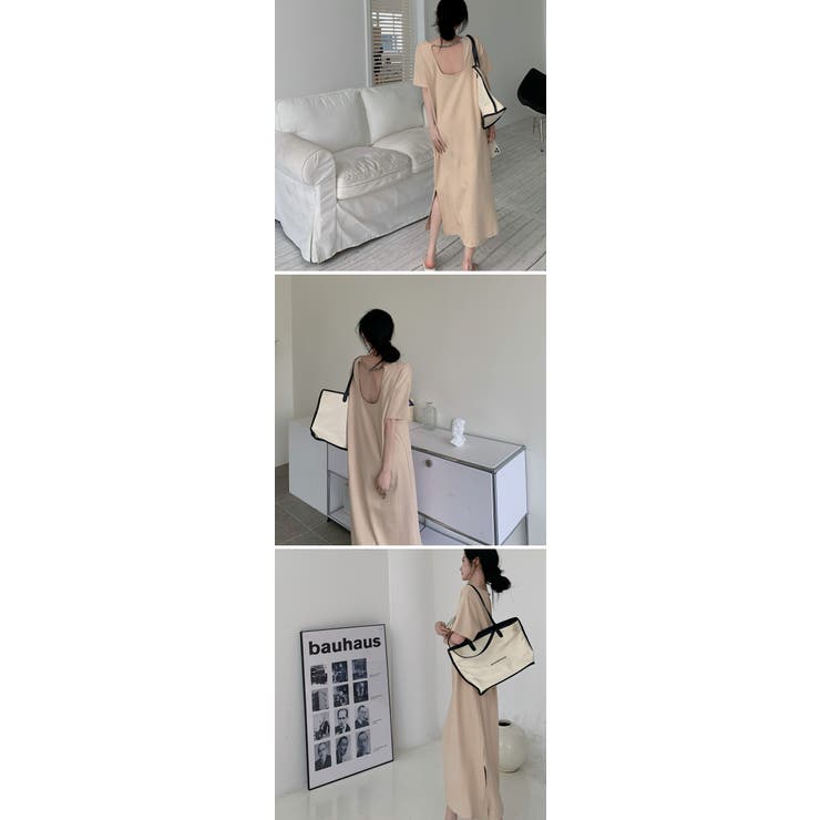 ロング Tシャツ ワンピース マキシ丈 五分袖 背中見せ 無地 着瘦せ ひんやり 大きいサイズ ロング丈 バックスリット