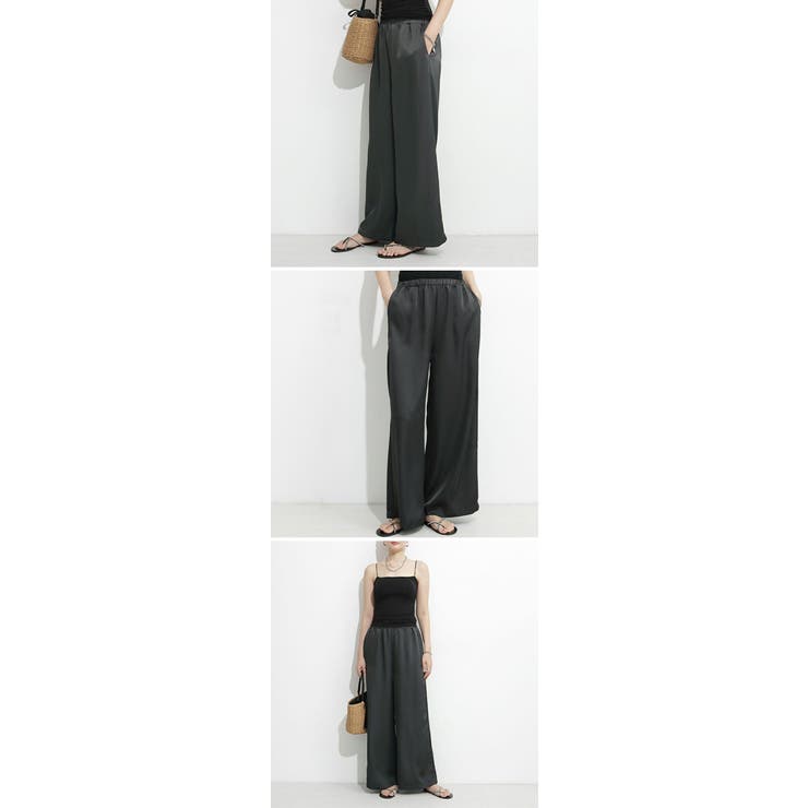 パンツ レディース UVカット ワイドパンツ サテンパンツ