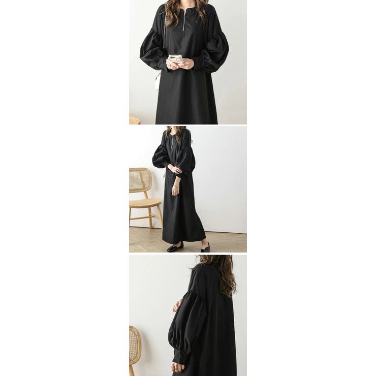 商品画像：Y's ワイズ GENDER NEUTRAL ハーフジップ フリルワンピース 黒 4