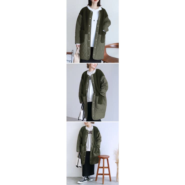 レディース アウター キルティング ボア 切り替え 異素材 中綿ジャケット ゆったり コート 中綿 ジャケット