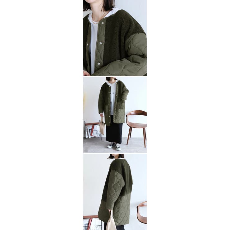 レディース アウター キルティング ボア 切り替え 異素材 中綿ジャケット ゆったり コート 中綿 ジャケット
