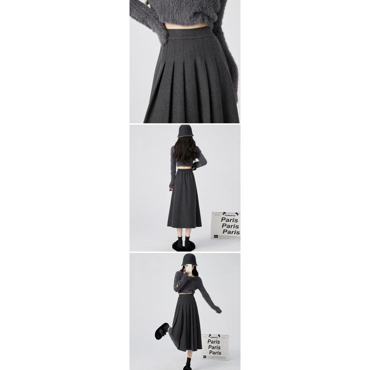 プリーツスカート ウール 秋冬 プリーツスカート ロング丈 ミモレ丈 レイヤードスカート オシャレ