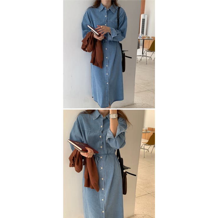 デニム ロング丈 シャツワンピース 襟つき レディース ロング デニム カジュアル感 デニムシャツ 長袖 きれいめ 着痩せ 春夏秋