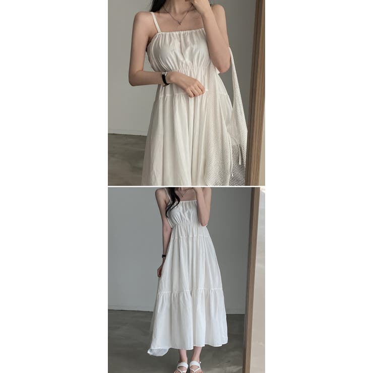 ノースリーブ キャミソールワンピース 夏 レディース 重ね着 ゆったり ロング丈 Aライン ワンピース 夏 ミモレ丈 キャミソール