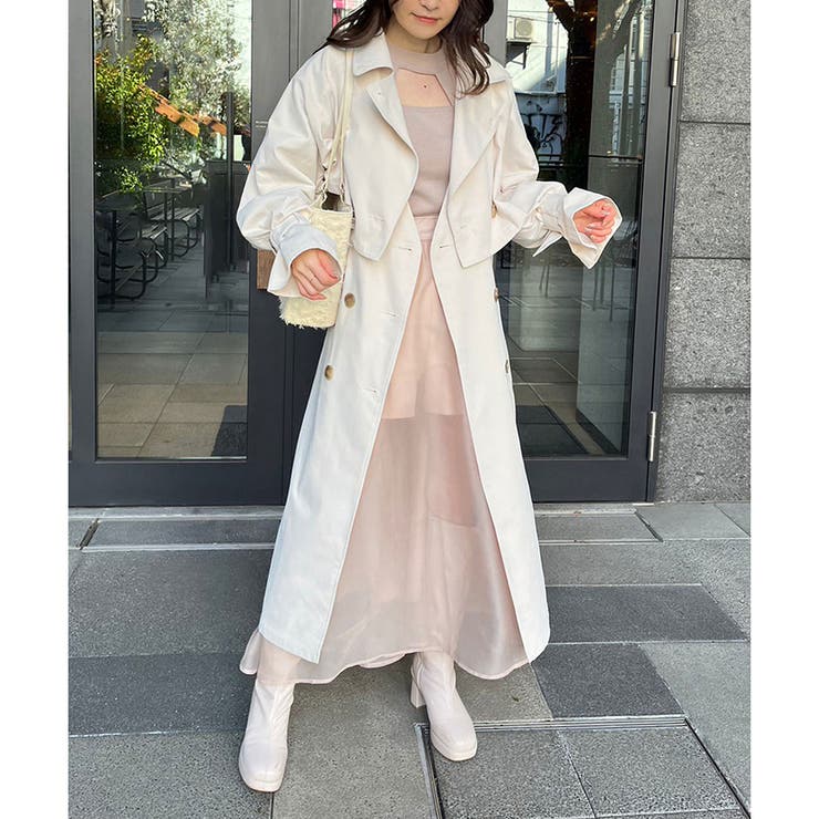 【新品未使用】チュールトレンチコート　グレー　Ｍ　ナイスクラップ ナイスクラップ NICE CLAUP 【one after another】チュールトレンチ