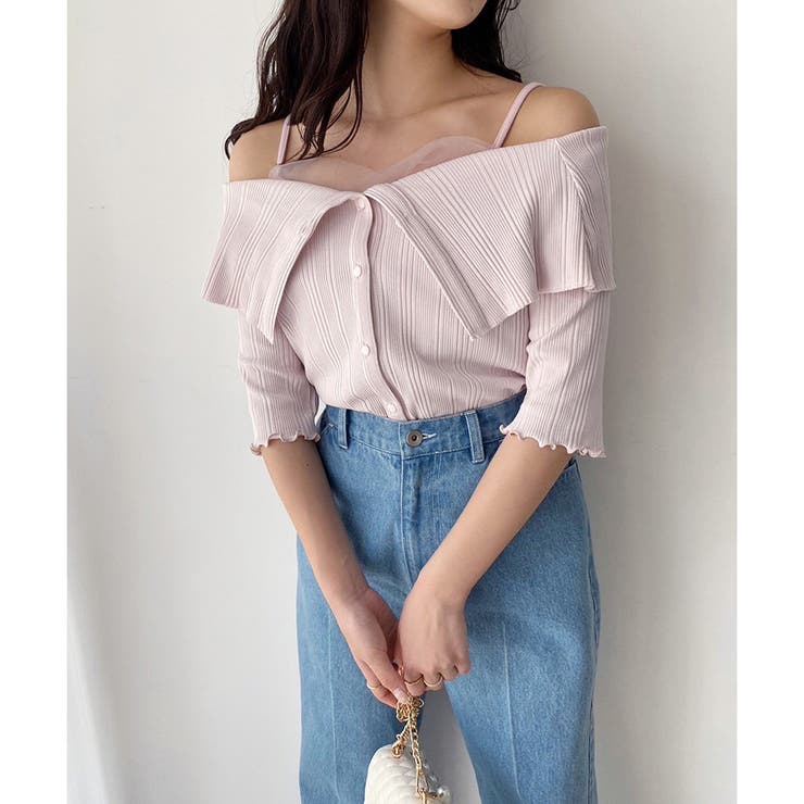 one after another】セーラーカラーオフショルテレコTops[品番
