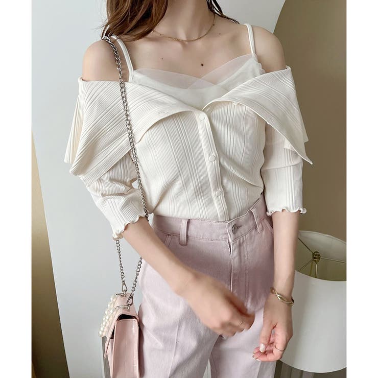 one after another】セーラーカラーオフショルテレコTops[品番