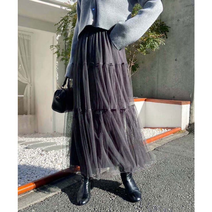 【新品タグ付き】INED チュールティアードスカート9号 グレー momo様専用】INED☆チュールティアードスカート グレー9号 j.(ジェイ